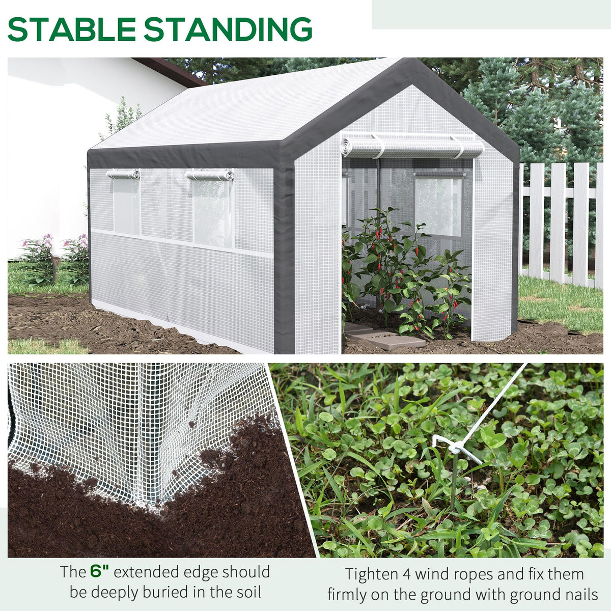 Outsunny 12' x 7' x 7' Greenhouse Walk-in Tunnel PE Cover Steel Frame White