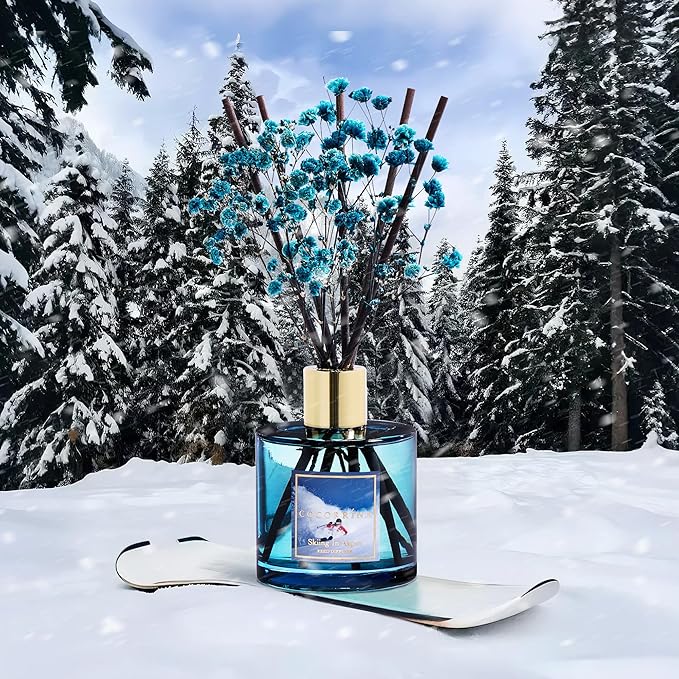 COCORRÍNA Reed Diffuser - Skiing in Aspen Reed Diffuser Set with 8 Sticks & Preserved Baby's Breath, Reed Diffuser for Home Bathroom Shelf Decor