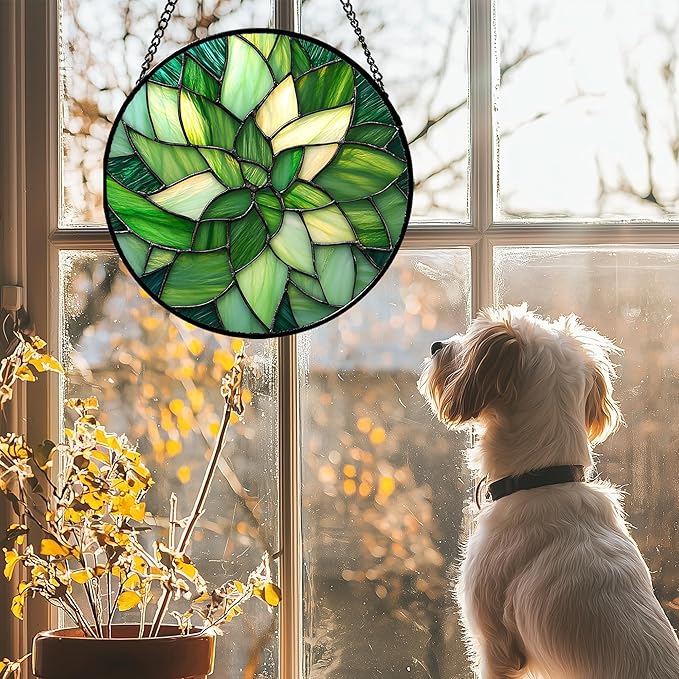 Stained Glass Window Hanging - Ireland Green Suncatcher for Doors Garden Patio Sun Catchers Decor Mother's St. Patrick's Day Birthday for Women Men Mom Nana Friend 9.8 in