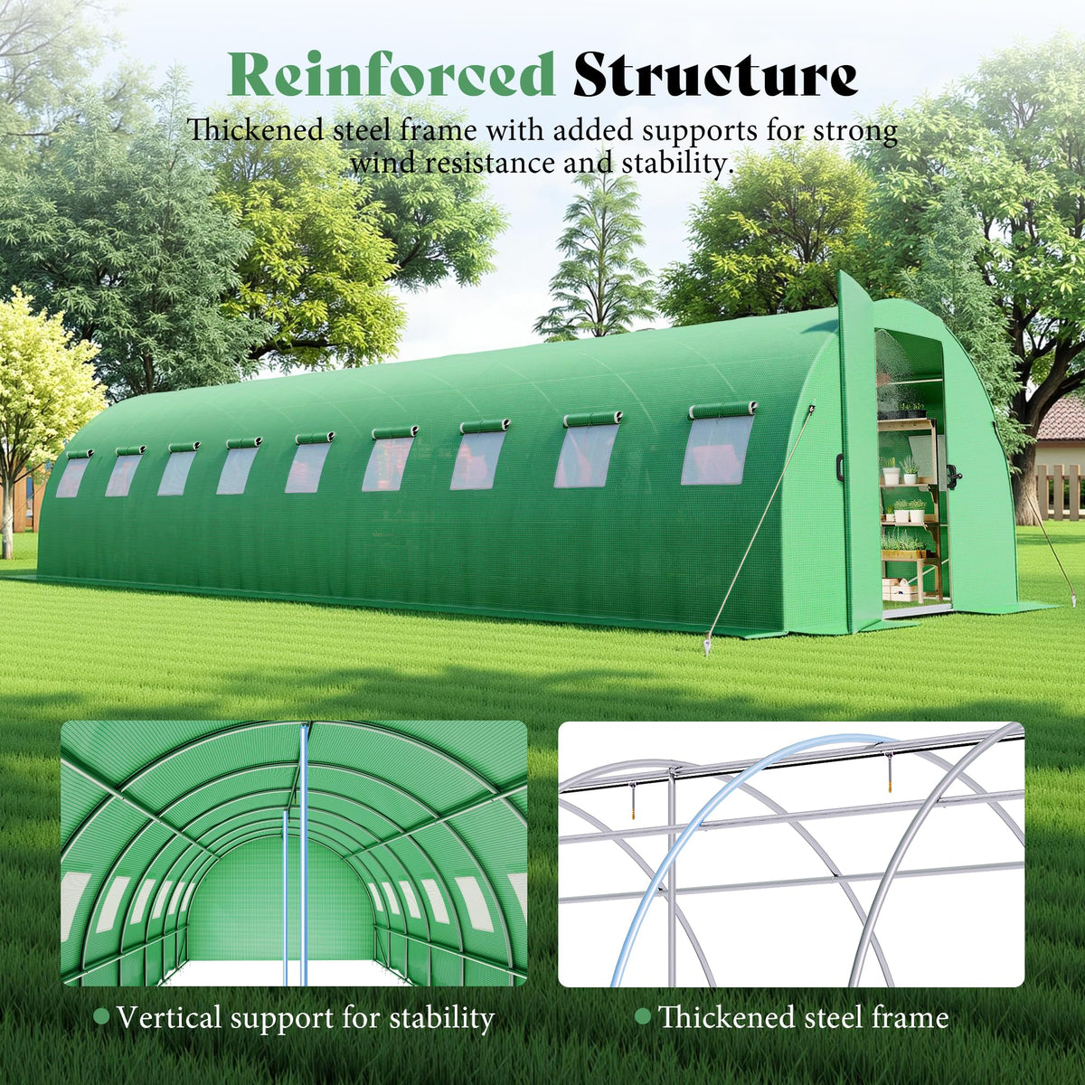 AMERLIFE 30×10 FT Tunnel Greenhouse with Built-in Sprinkler System, Walk-in Greenhouse for Backyard Gardening, Heavy Duty Galvanized Steel Frame & Waterproof PE Cover, Green