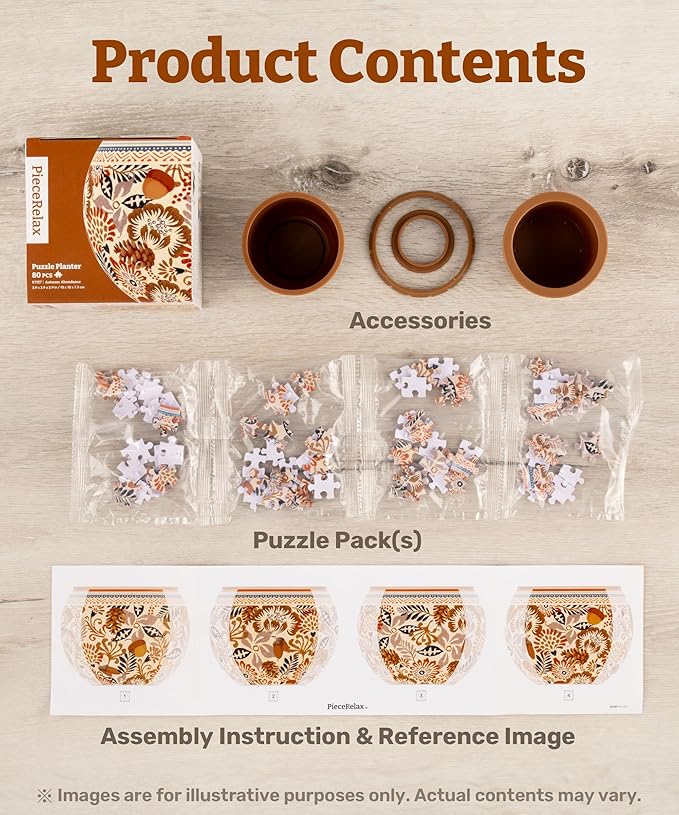 PieceRelax 3D Puzzle Planter - Singing Birds and Flowers - Danish Folklore Style, Home Decor Flower Pots for Indoor Cactus, Succulents Pots [K1100]