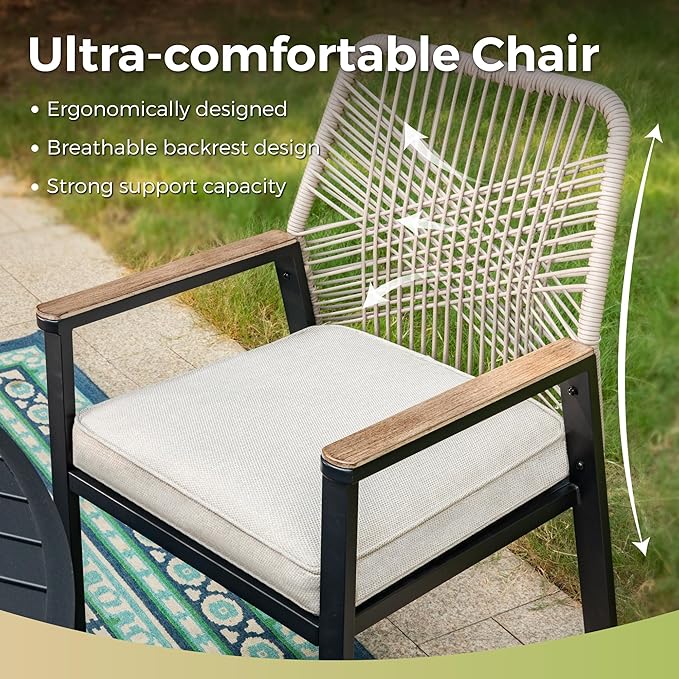 7 Pieces Outdoor Dining Set for 6, Patio Dining Set Wicker Rattan Chairs with Soft Cushion and Metal Rectangular Table, Wicker Patio Table and Chairs for Backyard Porch