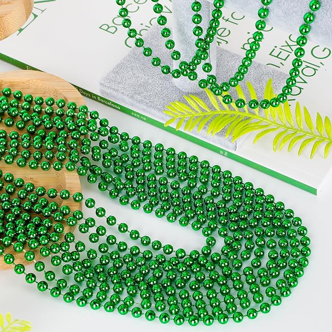 Mardi Gras Beads, 120 PCS Mardi Gras Accessories, 33 IN Green Bead Necklaces, St Patricks Day Parade Throws Bulk Party Beads Favors for Christmas Carnival Pirate Decorations