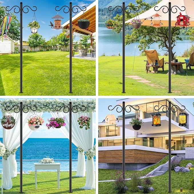 NUERPO Adjustable Shepherd Hooks for Outdoor, 2 Pack 80 Inch 5 Prong Base Bird Two Sided Feeder Poles, Heavy Duty Shepherds Hook, Suitable for Garden in Hanging Flower Basket, Lantern, Bird Nests