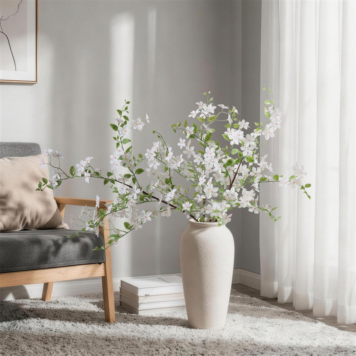 Fake Flowers, 3 Pcs Artificial Flowers Greenery Stems Faux Greenery Stems Branches for Vases Realistic Silk Real Touch Spring Greenery Stems Bulk Bedroom Office Wedding Table Summer Home Decor
