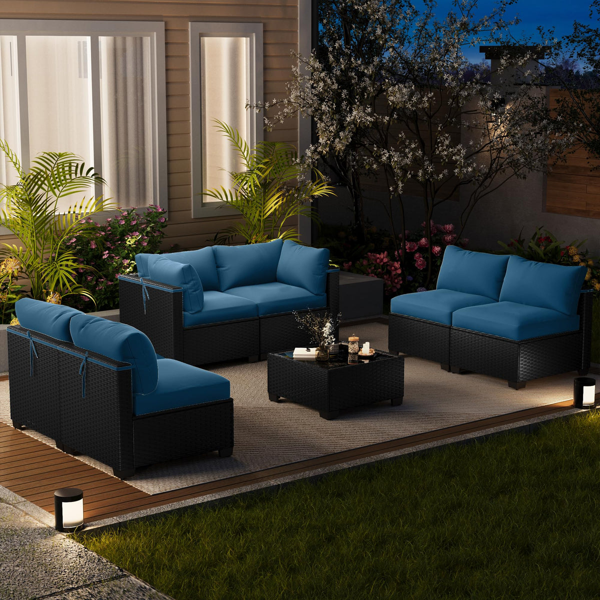 LOUVIXA 7 Piece Outdoor Patio Furniture Set, Outdoor Sectional Sofa, Wicker Rattan Patio Furniture, Patio Conversation Set with Coffee Table & Cushions