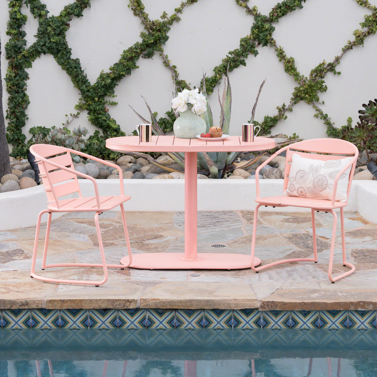 Tomofcessn Coral 3 Piece Outdoor Bistro Set, Outdoor Table and Chairs Set for Patio Balcony Porch, Stylish Small Space Conversation Set, Metal Furniture with Weather Resistant Finish