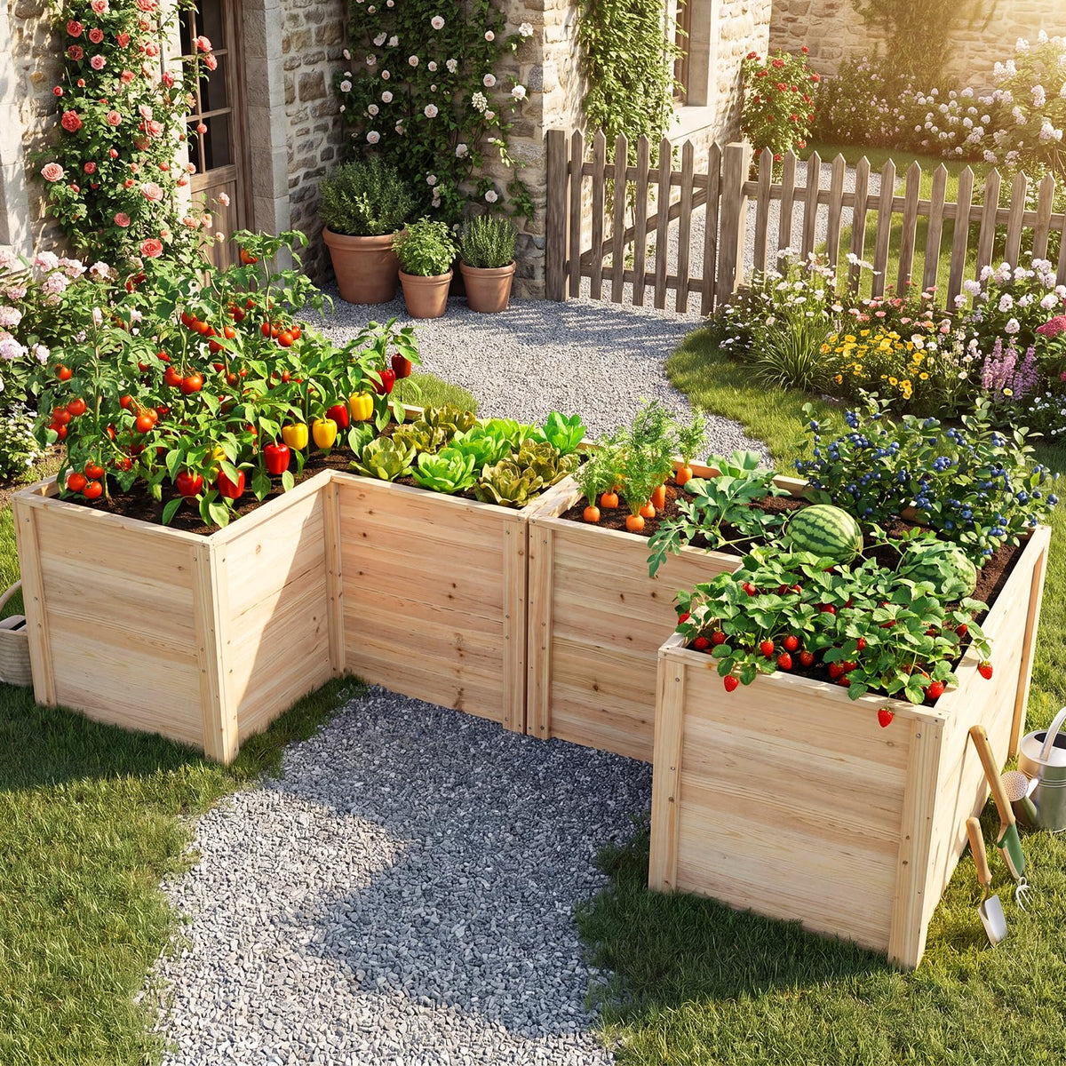 HAPPYGRILL 24.5” Wooden Raised Garden Bed with Open-Ended Base