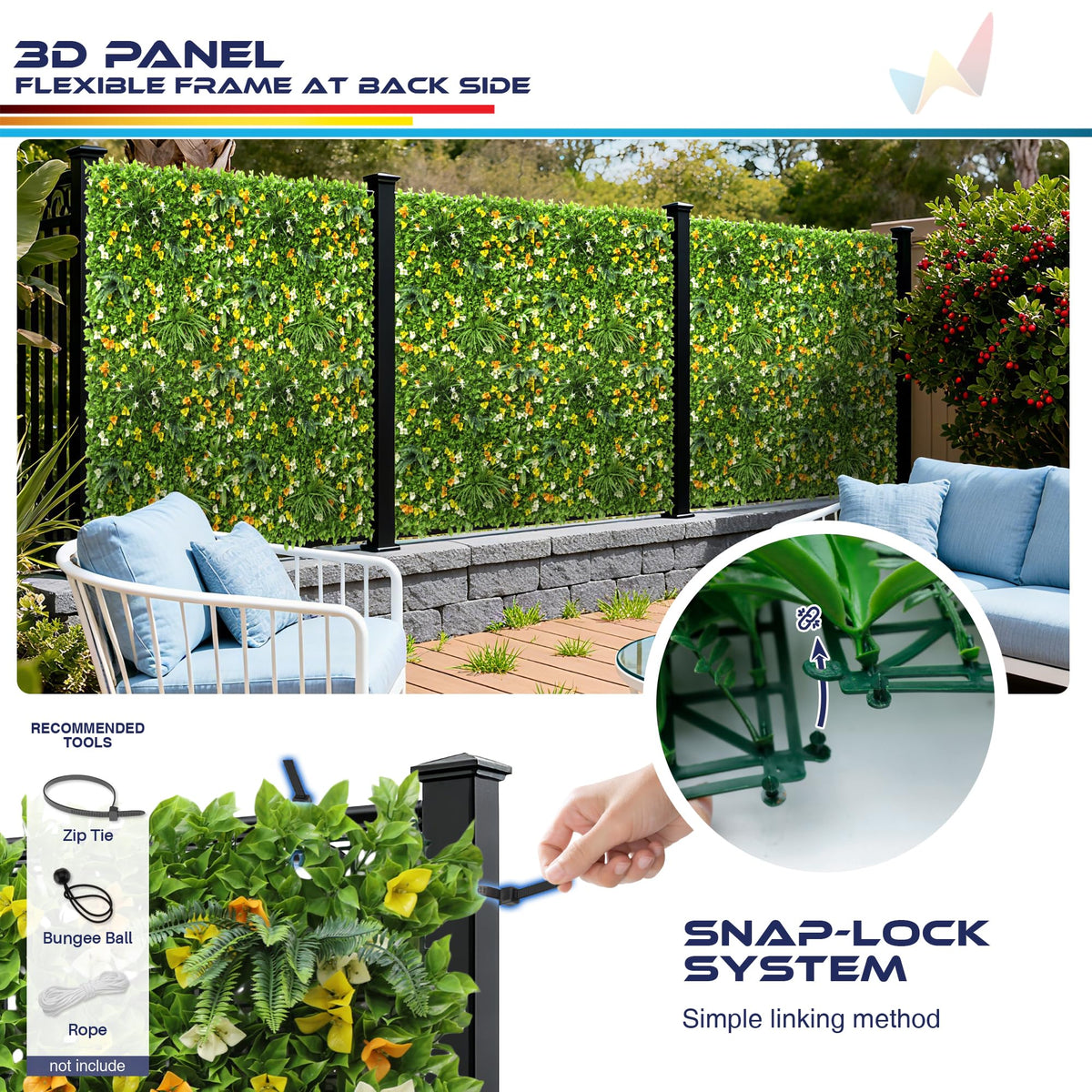 Windscreen4less 24 PCS 40"x40" Artificial Boxwood Panels Faux Plant Grass Green Wall Panel Decoration for Outdoor Indoor Garden Backyard (Style 6)