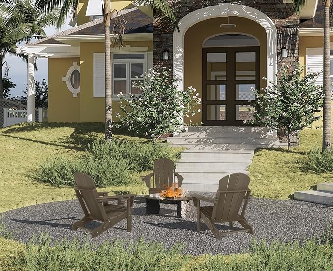 Folding Adirondack Chairs - Plastic Adirondack Chairs with Cup Holder, Weather Resistant for Outdoor, Patio, Lawn, Garden, Backyard Deck, Fire Pit - Dark Brown