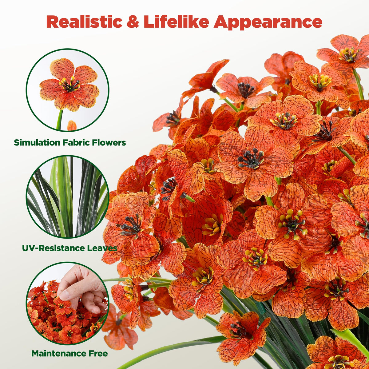 Bietrun 12 Bundles Artificial Fall Flowers Outdoor, Artificial Fake Mums for Outdoor, Faux Plants Greenery Orange Daisy Bulk, UV Resistant No Fade, Faux Plastic Garden Porch Patio Fall Home Decor