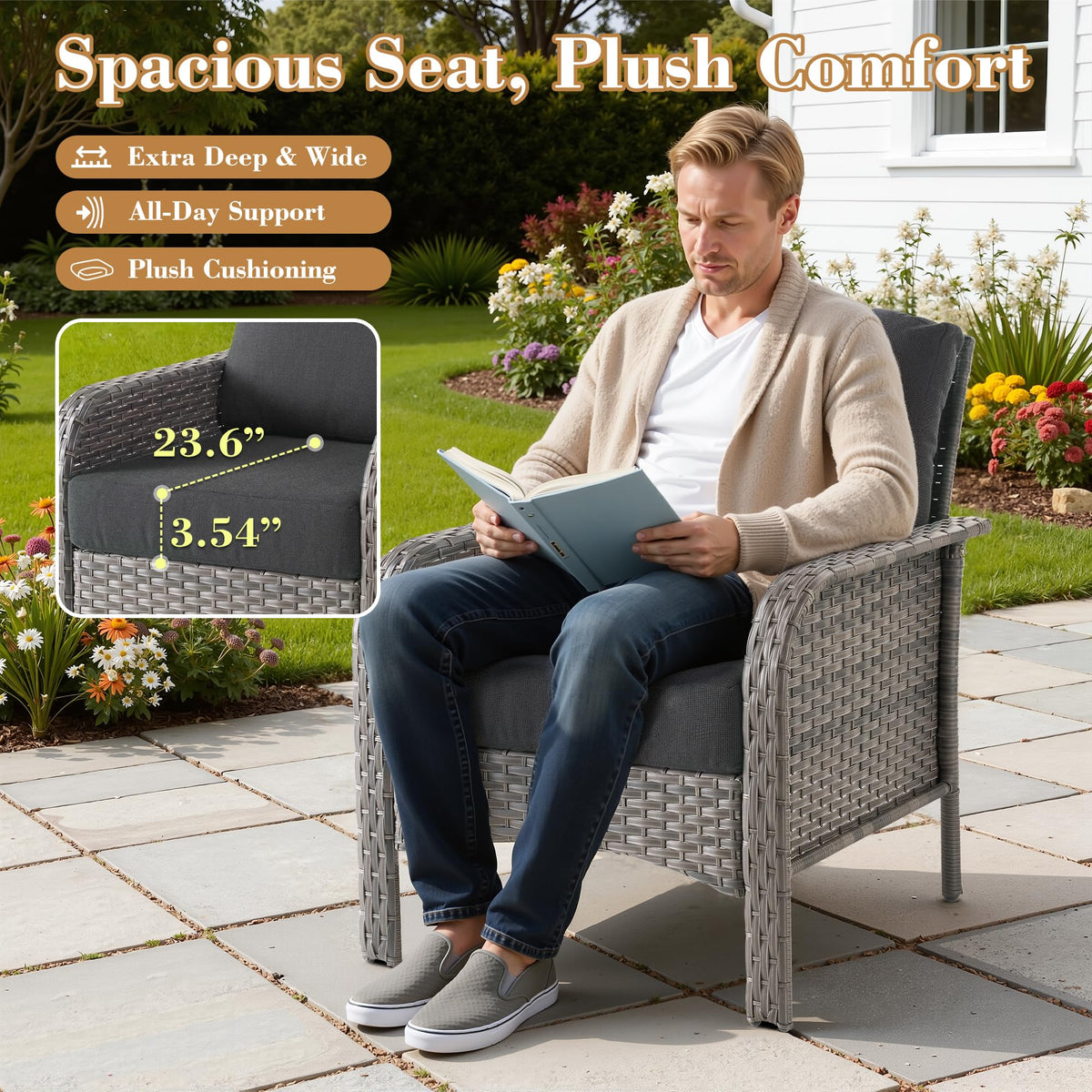 ORMONO 2 Pieces Patio Furniture Set, Two Single Chair Outdoor Furniture, All-Weather Rattan Wicker High Back Conversation Set of 2 for Small Space Porch, Backyard, Balcony, Black