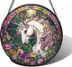 Stained Glass Window Hanging, Unicorn Flowers Suncatcher for Doors Home Sun Catchers Decoration and Christmas, Mother's Day Birthday Gifts for Women, Men, and Mom 7.8 in