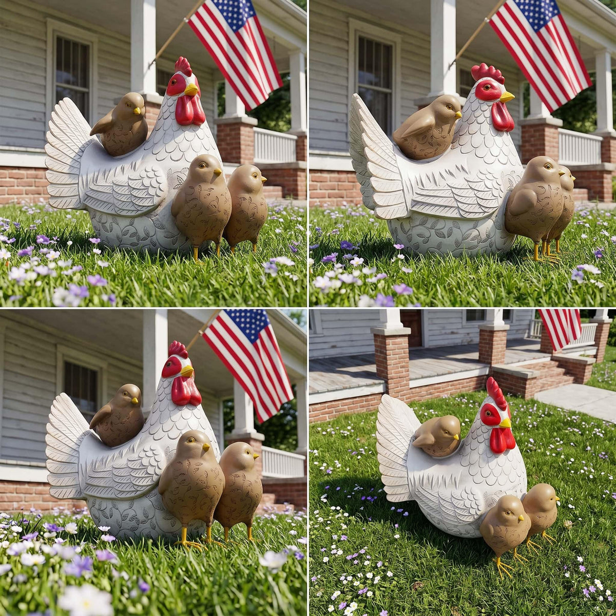 Euiroet Resin Animal Decorations Gifts, Rustic Garden Statues, Farmhouse Chicken Decor, Hen on Nest, Chicken Statue & Figurine for Garden, Patio & Home, Waterproof & Durable, Unique Outdoor Art