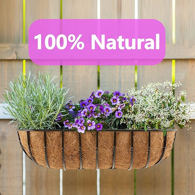 TigeJoy 36inch Trough Coco Coir Liners Planter Replacement, 100% Natural Thick Coco Fiber Liner for Flower Box Decks Garden Flower Pots, 36'' Half Moon Shape Coconut Liner Window Boxes Outdoor