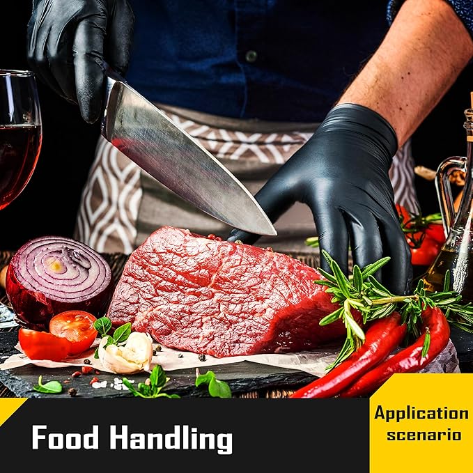 COOLJOB 5 Mil Black Disposable Nitrile Gloves for Men, Heavy-Duty for Household Cleaning, Cooking, Working, Powder Free, S-XL