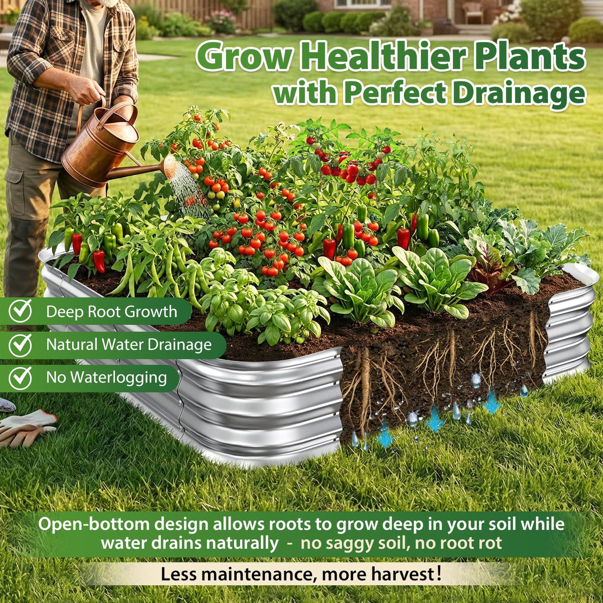 Square Raised Garden Bed 4x4 ft for Vegetables, Herbs & Flowers, 12" Deep