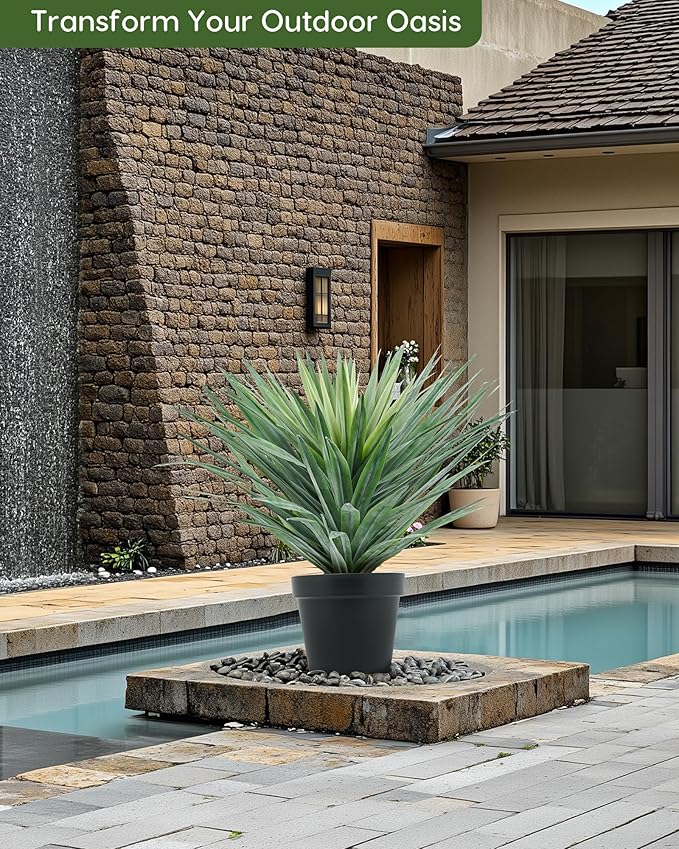 Velener Artificial Agave Plant in Black Pot with Real Stone Pebbles, Large Fake Agave Plant for Indoor and Outdoor-27 inches Tall, 126 Leaves