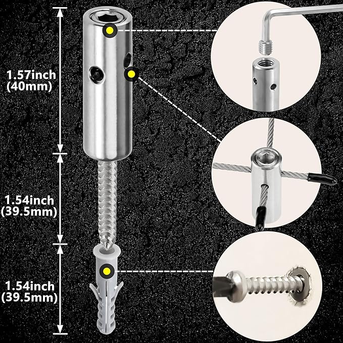 Acemaker Wire Trellis for Climbing Plants Outdoor, 20-Set Wall Wire Trellis Kit with 1/8in x 98ft Stainless Steel Cable & Cutter, T316 Cylindrical Espalier System for Fence and Garden DIY Projects