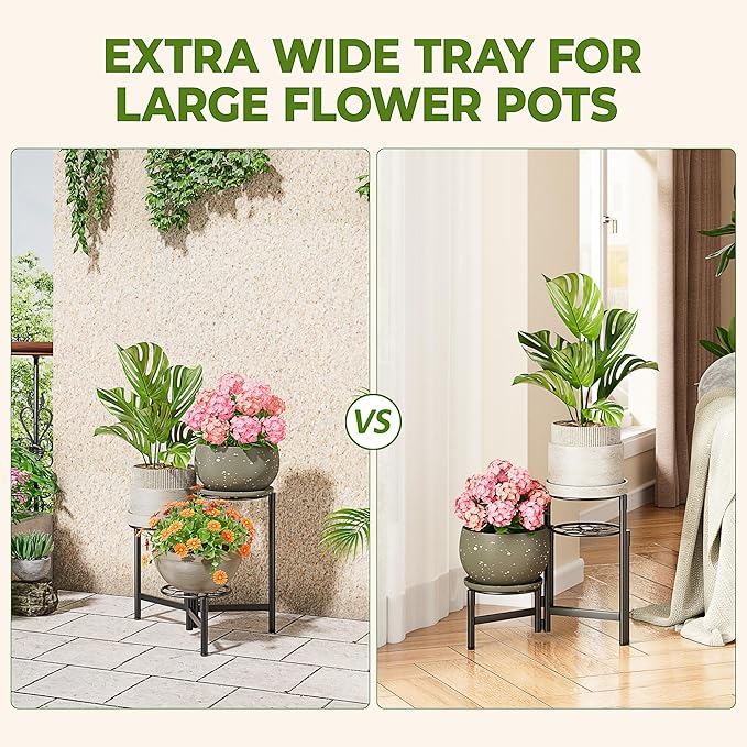 NQW Tiered Plant Stand Outdoor 3 Tier Indoor Metal Flower Shelf for Multiple Plants Corner Tall Flower Holders for Patio Garden Living Room Balcony Bedroom Black Diamond