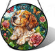Stained Glass Window Hanging, Dog and Rose Suncatcher for Doors Home Butterfly Sun Catchers Decoration and Christmas, Mother's Day Birthday Gifts for Women, Men, and Mom 9.8 in