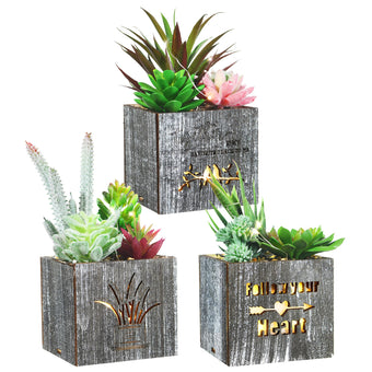 Kinkota Fake Plants Succulent Plants Artificial in Pots with LED Lights