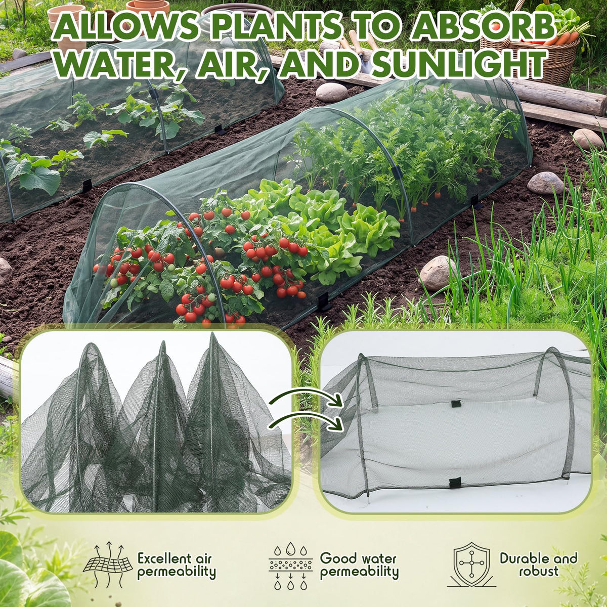 GliCraft 3 Pack Garden Bed Cover Row Accelerator Plants Cover,Green,4ft