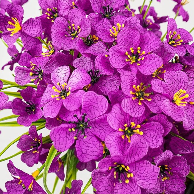 Uieke 16PCS Artificial Flowers for Outdoors UV Resistant Fake Flowers for Outside Indoor Home Porch Window Box Spring Summer Décor (Purple)