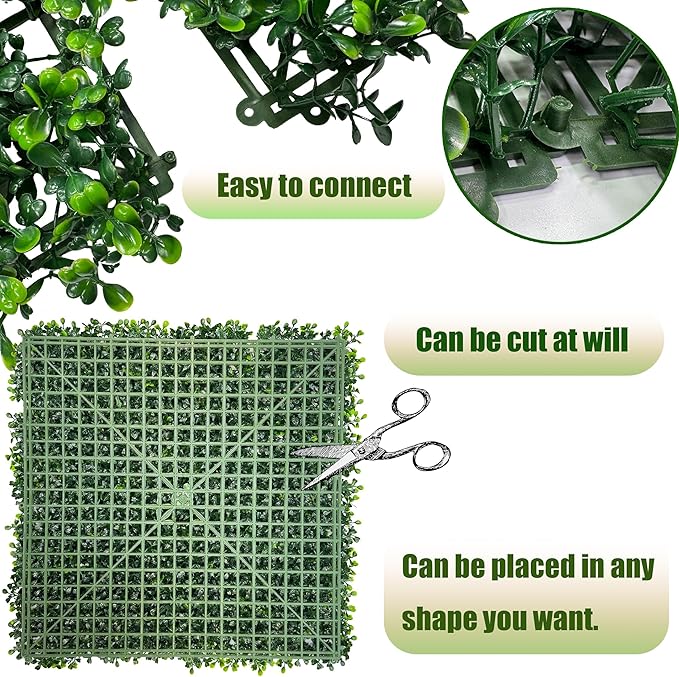 DOPGIB Artificial Boxwood Panels: 20"x 20"(12P) UV-Anti Faux Grass Panels for Interior Wall, Greenery Backdrop,Garden and Indoor Outdoor Plant Wall&Fence Covering Privacy for Backyard Decor