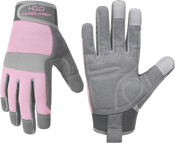 HANDLANDY Work Gloves for Women, Breathable Leather Gardening Glove for Yard Maintenance, Hand Protection with Touch Screen for Gardeners, Farmers