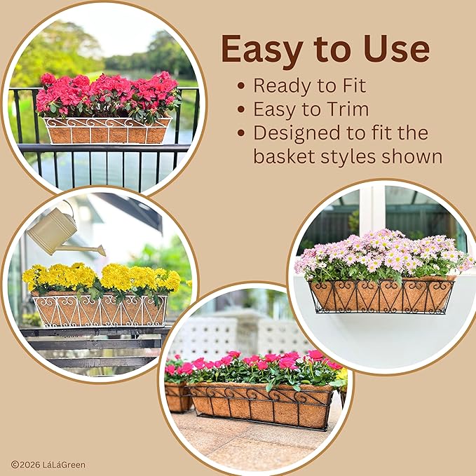 LaLaGreen 24" (2 Pack, Rectangular) Coco Liners for Planter – Large Coir Husk Replacement for Window Box, Wall Mount Pot, Trough Basket, Garden Outdoor Use – Multi Sizes 16/30 Inch & Different Shapes