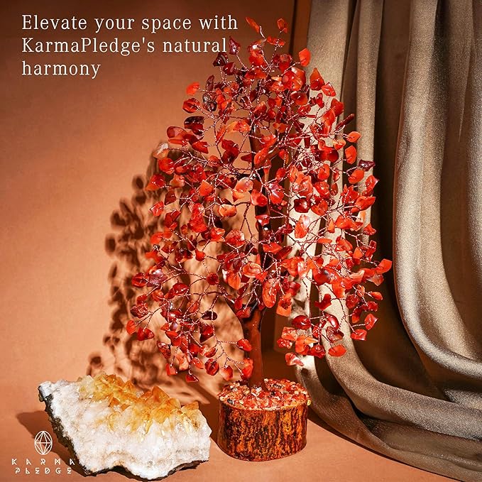 Crystal Tree of Life Carnelian Healing Crystal Trees for Home & Office Decoration, Handmade Crystal Money Bonsai Trees for Positive Energy, Good Luck, Christmas Decor, Birthday Gifts for Women, Mom