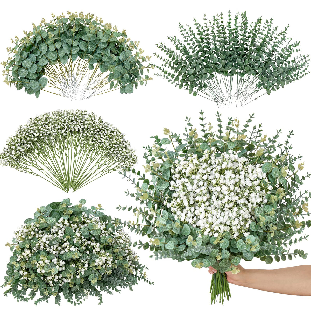 Serwalin 200PCS Mixed Eucalyptus Stems with Baby's Breath Greenery