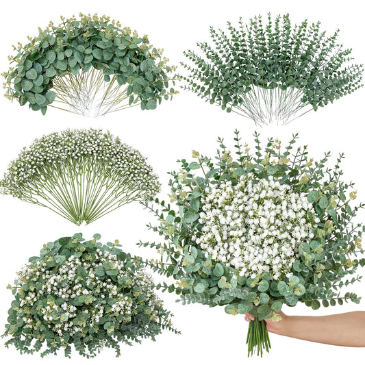 Serwalin 200PCS Mixed Eucalyptus Stems with Baby's Breath Greenery