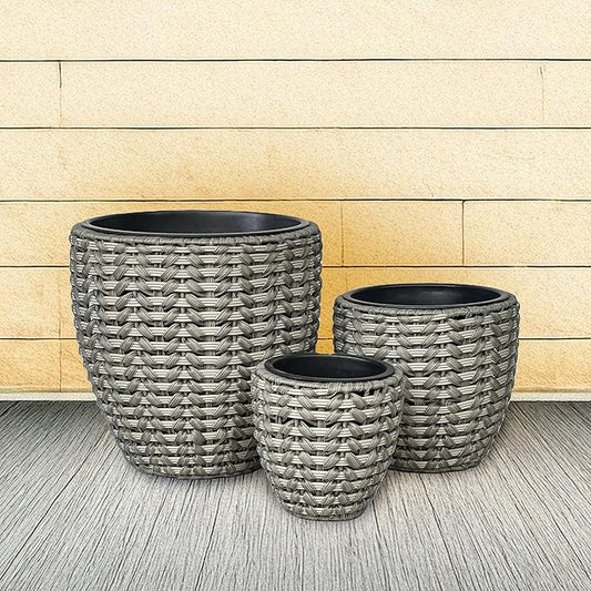 Alpine Corporation Indoor/Outdoor Rattan Raise Up Bed Planters with Removable Inserts, Aesthetic Lawn and Garden Decor, Gray - Set of 3 Sizes