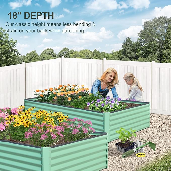 Domi Raised Garden Beds Outdoor, 8x4x1.5Ft Thickening Tall Metal Rectangular Deep Root Box Planter for Vegetables, Flowers, Herbs, and Succulents 1.5" Deep w/ 342 Gallon Capacity - Green