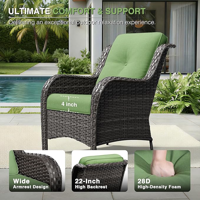 Joyside 3 Piece Wicker Patio Furniture Set, Rattan Patio Chairs with High Back, Deep Seating, Wide Armrest, Thickened Cushions, Outdoor Furniture for Deck, Porch Use