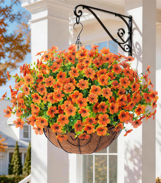 HyeFlora Artificial Fake Fall Hanging Plants Flowers Basket for Outdoor Decor, Faux Silk Orange Mums Daisy in Planter Look Real UV Resistant for Autumn Porch Home Patio Garden Yard Decoration