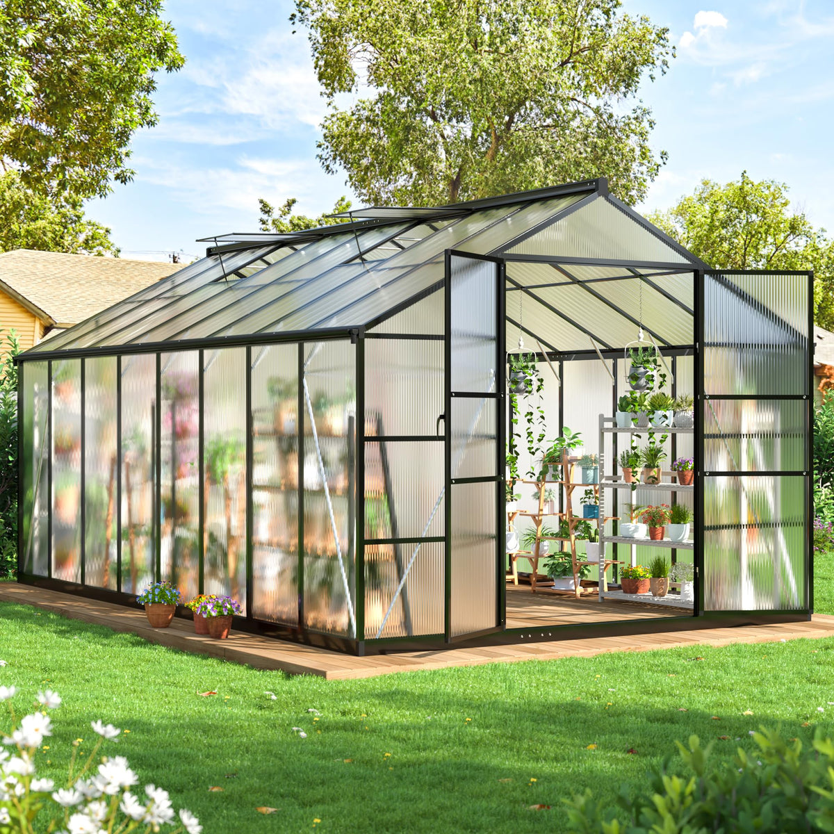Polar Aurora 10X16 FT Walk-in Polycarbonate Heavy Duty Greenhouse