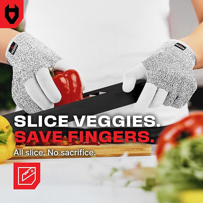 NoCry Cut Resistant Work Gloves for Women and Men, with Reinforced Fingers; Comfortable, 100% Food Grade Kitchen Cooking Hand Protection; Ambidextrous Safety Gear for Cutting; Level 5 Protection