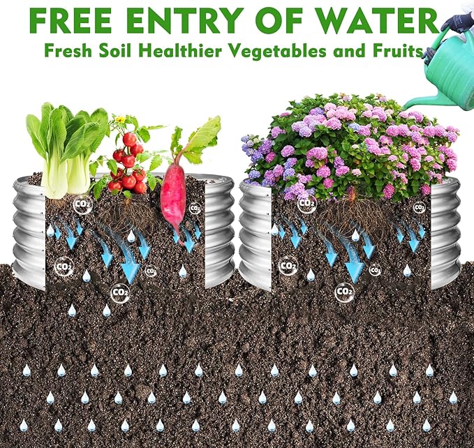 17" Tall Round Outdoor Garden Raised Garden Bed Kits-0.8MM Thick Metal Raised Planter Bed/Ground Planter Box for Variety of Flowers,Herbs,Vegetables,Trees (Silver, 40 Dia X 16.5 inches)