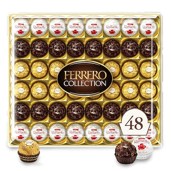 Ferrero Rocher Collection, Premium Gift Set, Hazelnut Milk Chocolate, Dark Chocolate and Coconut, 48 Count, 4.6 oz