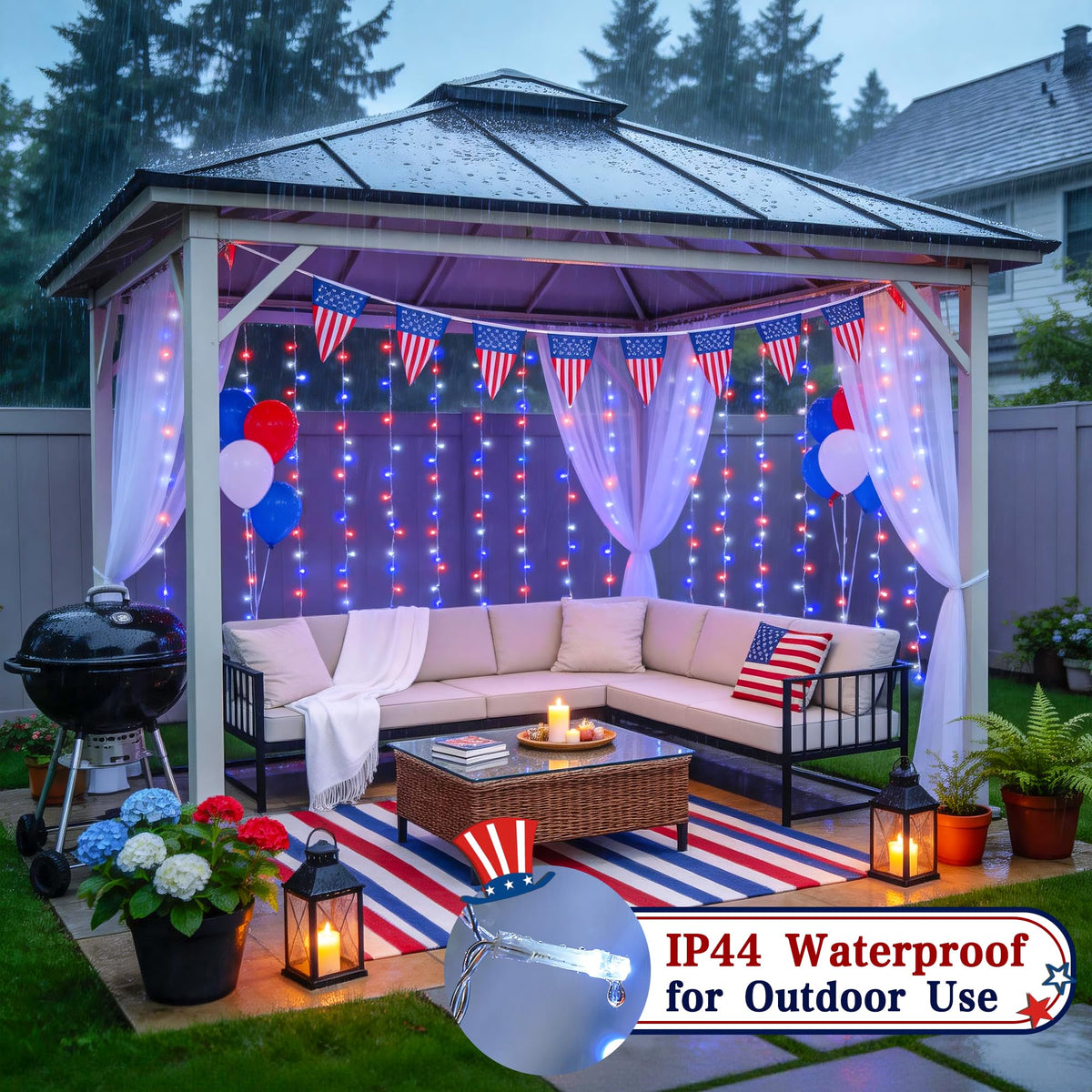 JMEXSUSS 200 LED Red White and Blue Curtain Lights