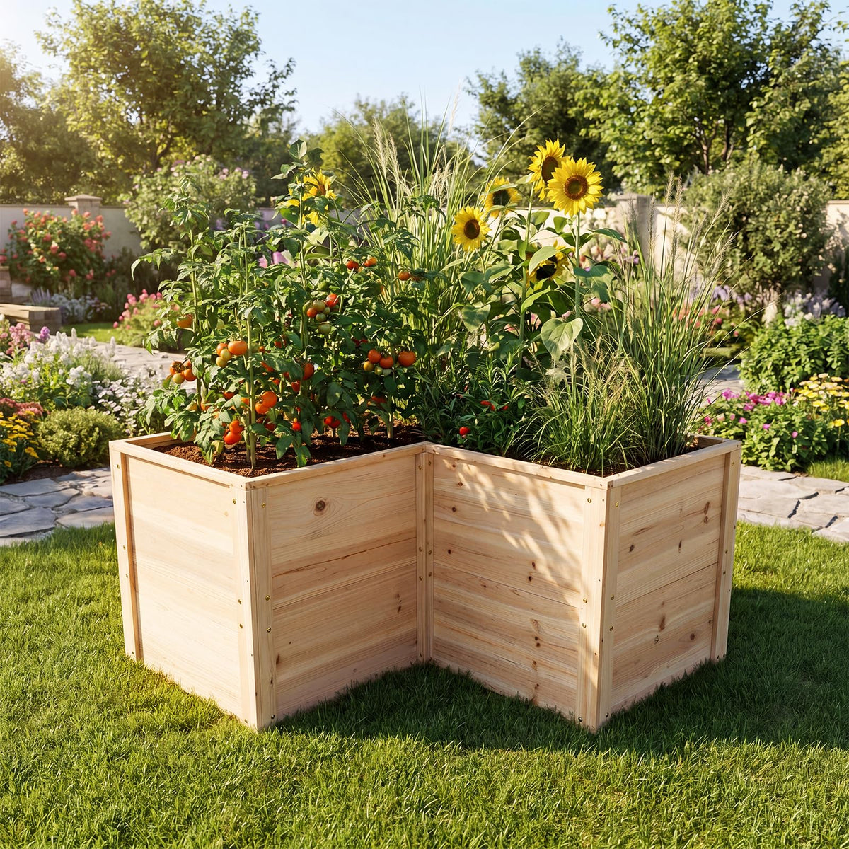 HAPPYGRILL 24.5” Wooden Raised Garden Bed with Open-Ended Base