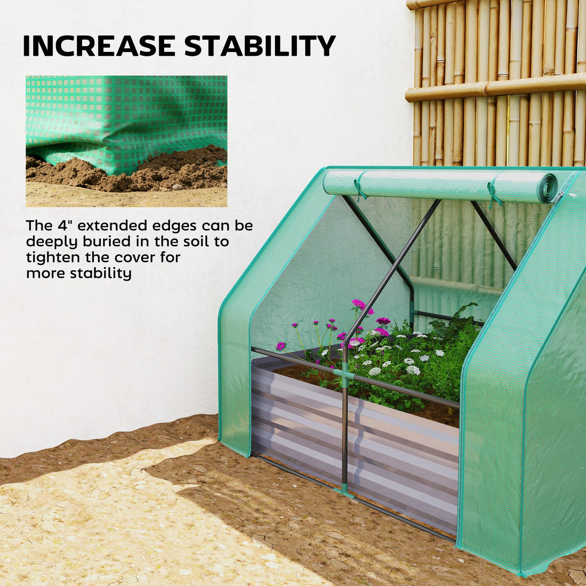 Outsunny 4 x 3ft Metal Planter Box with Mini Greenhouse, Green/Dark Gray