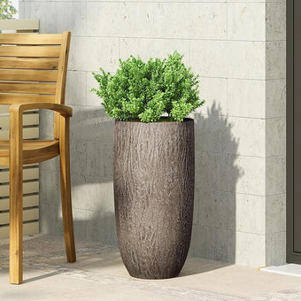 Christopher Knight Home Jorine Lightweight Concrete Planter, Cast Stone Plant Pot, Large Garden Urn, Patio Texture Finish Flower Pot for Balcony Backyard Poolside, No Assembly Needed, 27" H Brown