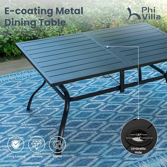 PHI VILLA Patio Dining Set for 6, Large Metal Table and 6 Outdoor Swivel Dining Chairs with Textilene Mesh Fabric, All Weather Patio Dining Furniture Set for Deck Lawn Garden (Gray)