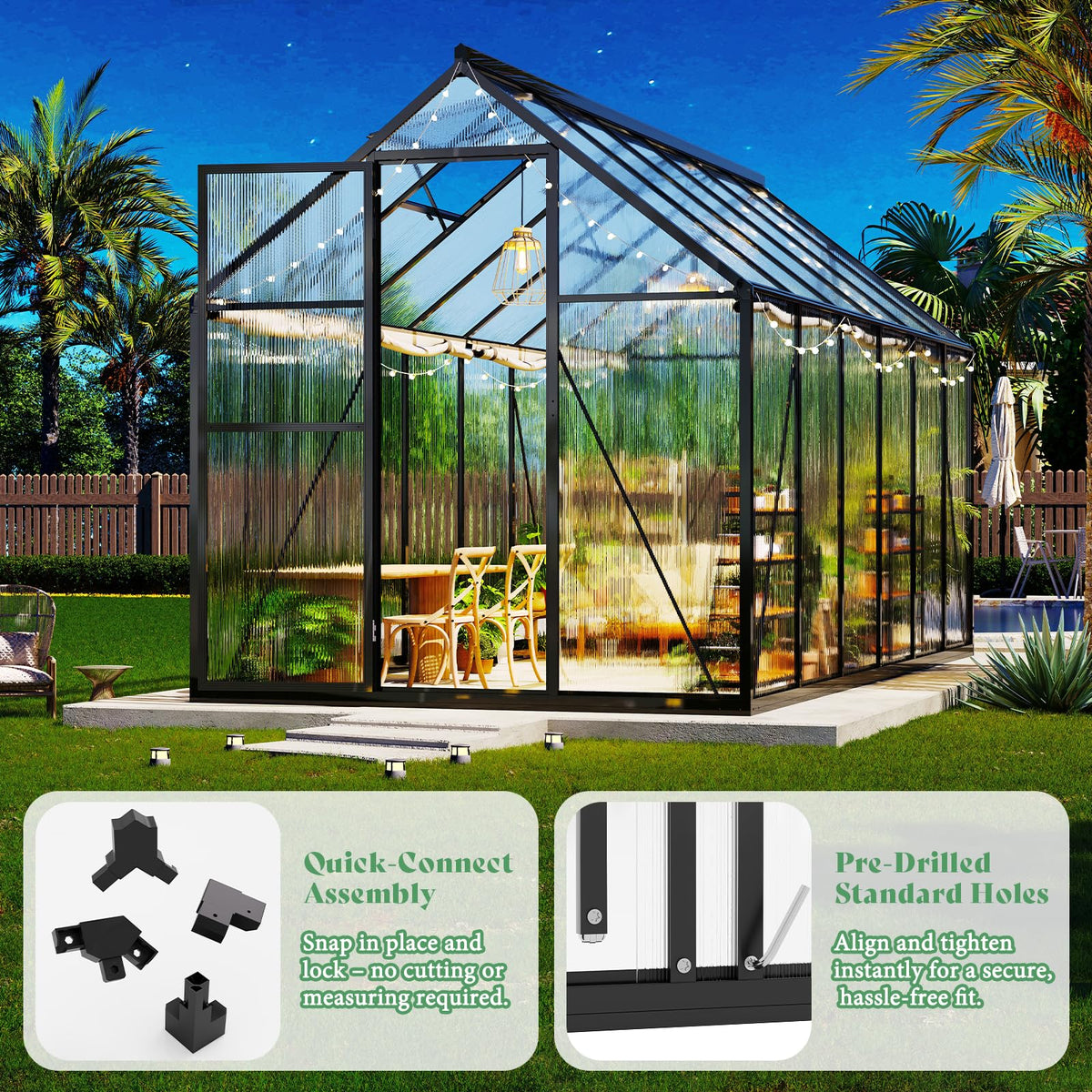 AMERLIFE 6x12 FT Walk-in Polycarbonate Greenhouse with 2 Top Windows