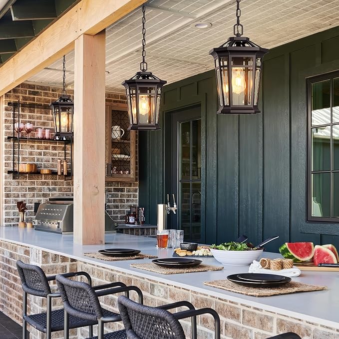 VIANIS Large Outdoor Pendant Light, Oil Rubbed Bronze Outside Hanging Lights, Hanging Porch Light Fixture with Adjustable Chain, 100% Aluminum Waterproof Anti-Rust Ceiling Lighting for House, Doorway