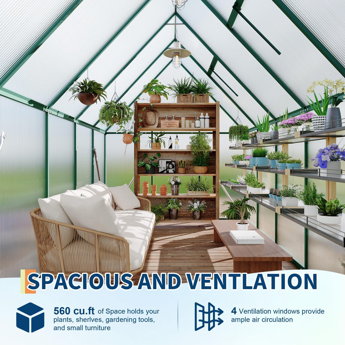 6x9 ft Outdoor Walk-in Greenhouse Aluminum Frame Polycarbonate Panel